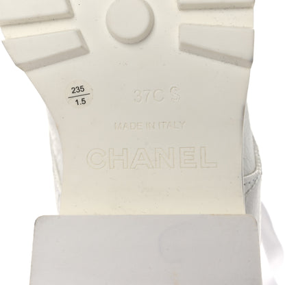 Chanel Crumpled Patent Lambskin Calfskin Quilted Lace Up Combat Boots 37 White Black 8 of 10