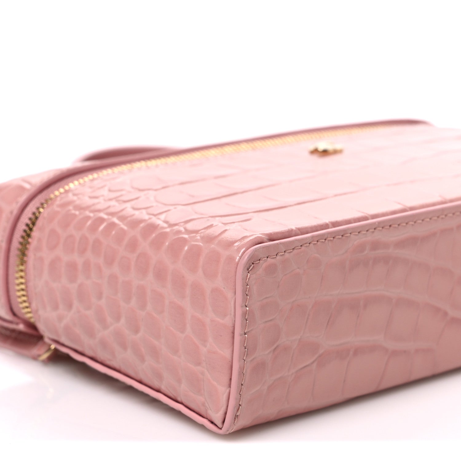 Chanel Calfskin Crocodile Embossed Crococo Top Handle Slim Vanity Case With Chain Light Pink 9 of 11