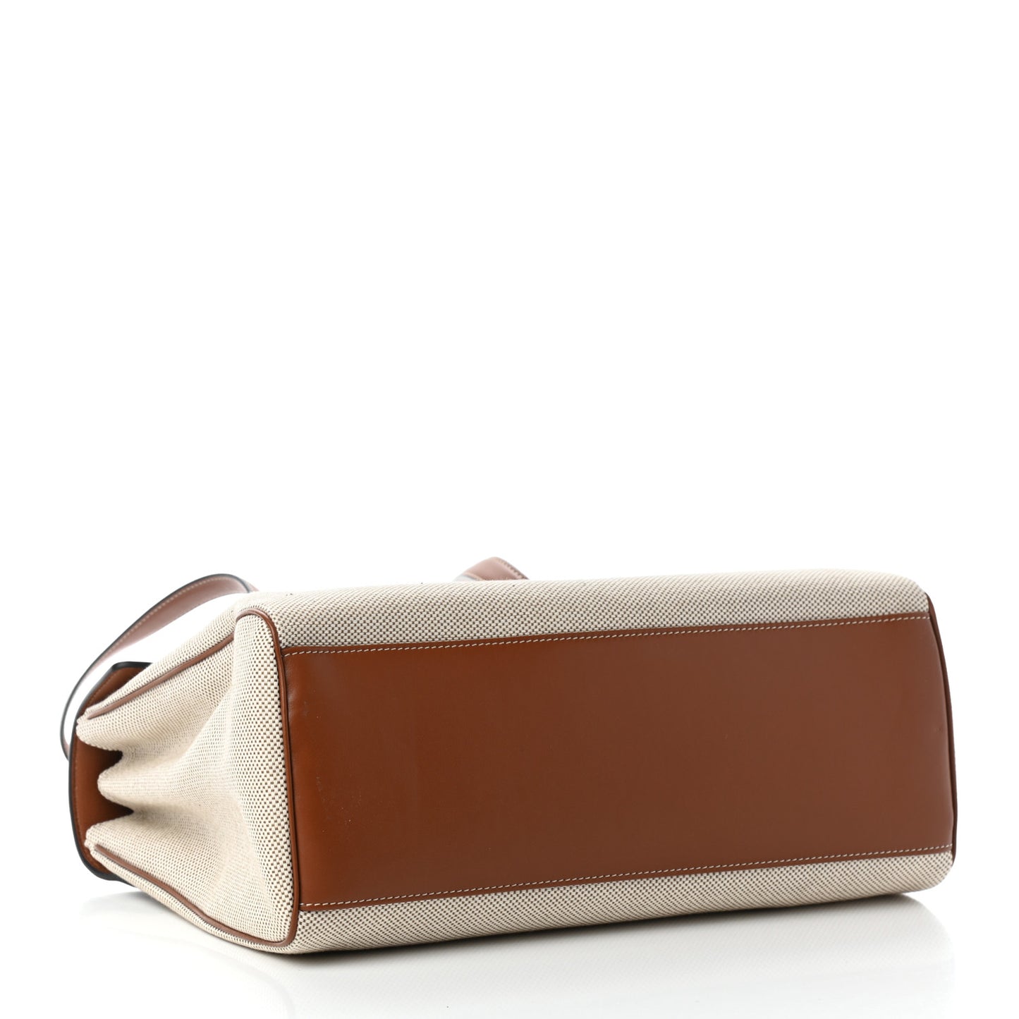Canvas Calfskin Medium Soft 16 Top Handle Bag Tan White
