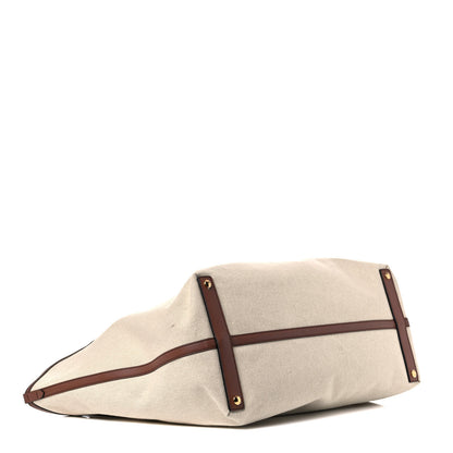 Burberry Cotton Canvas Calfskin Large Soft Belted Tote Bag Natural 4 of 14