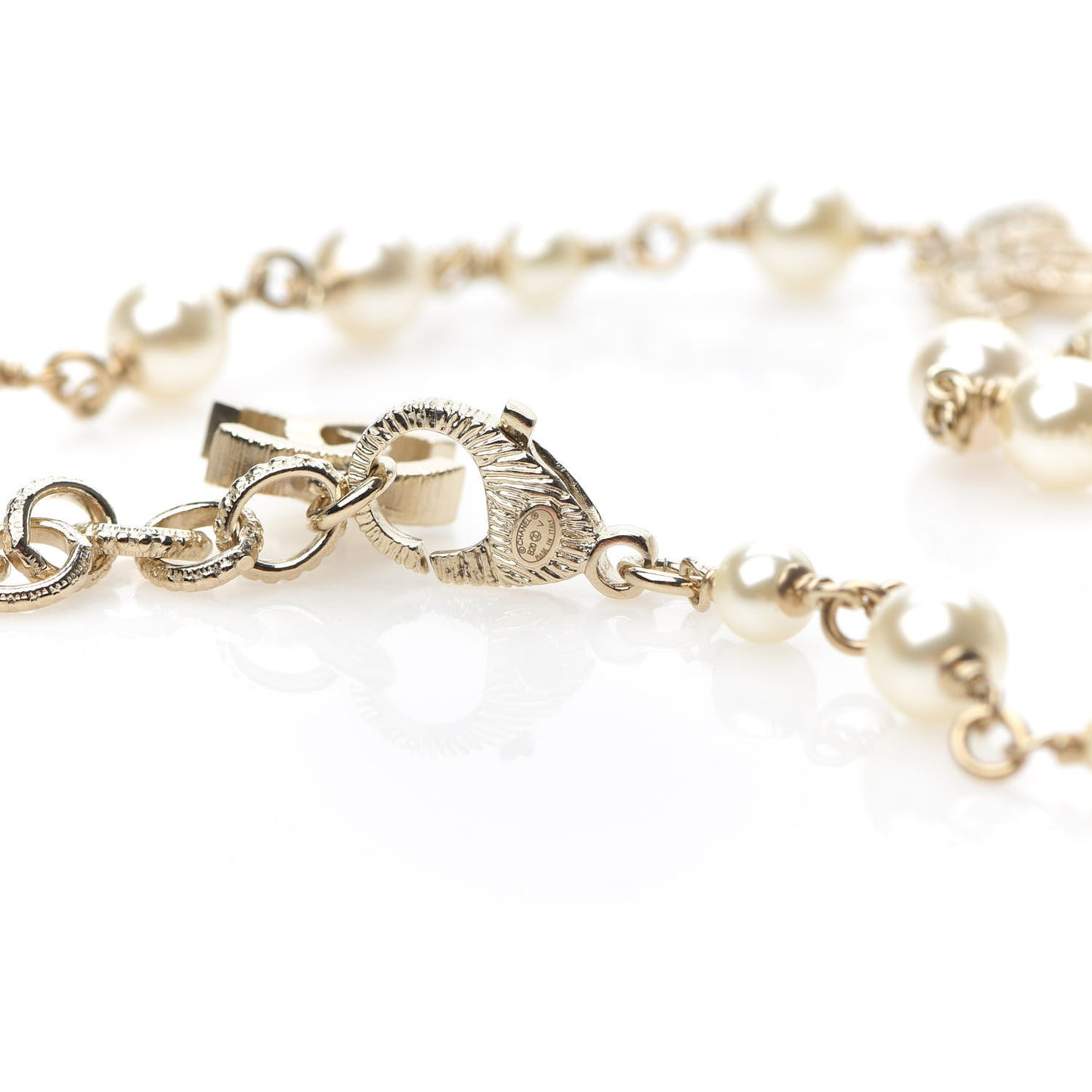 Crystal Baguette Pearl CC Cross Necklace Gold