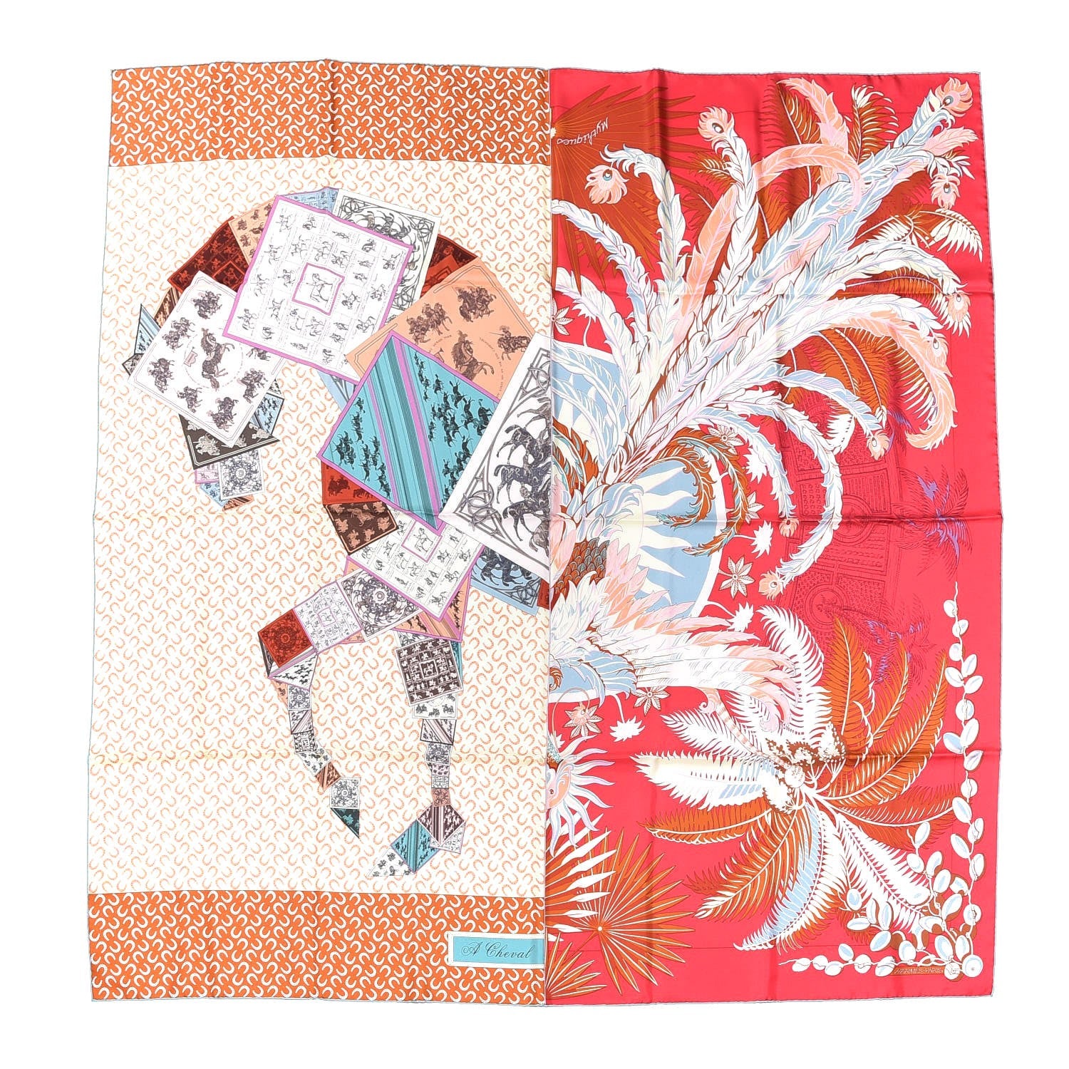 Hermes Silk Cheval Phoenix Scarf 140 Framboise Vanille Vert Amande 1 of 3
