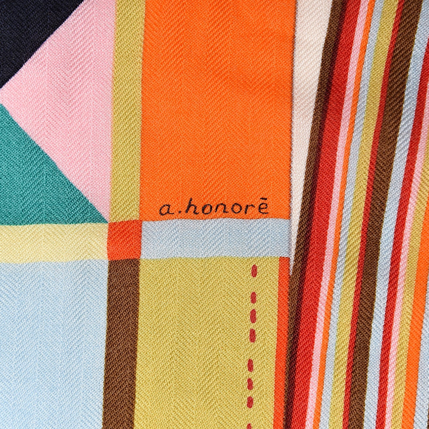 Cashmere Silk L'Art du Bojagi Shawl 140 Blanc Turquoise Orange