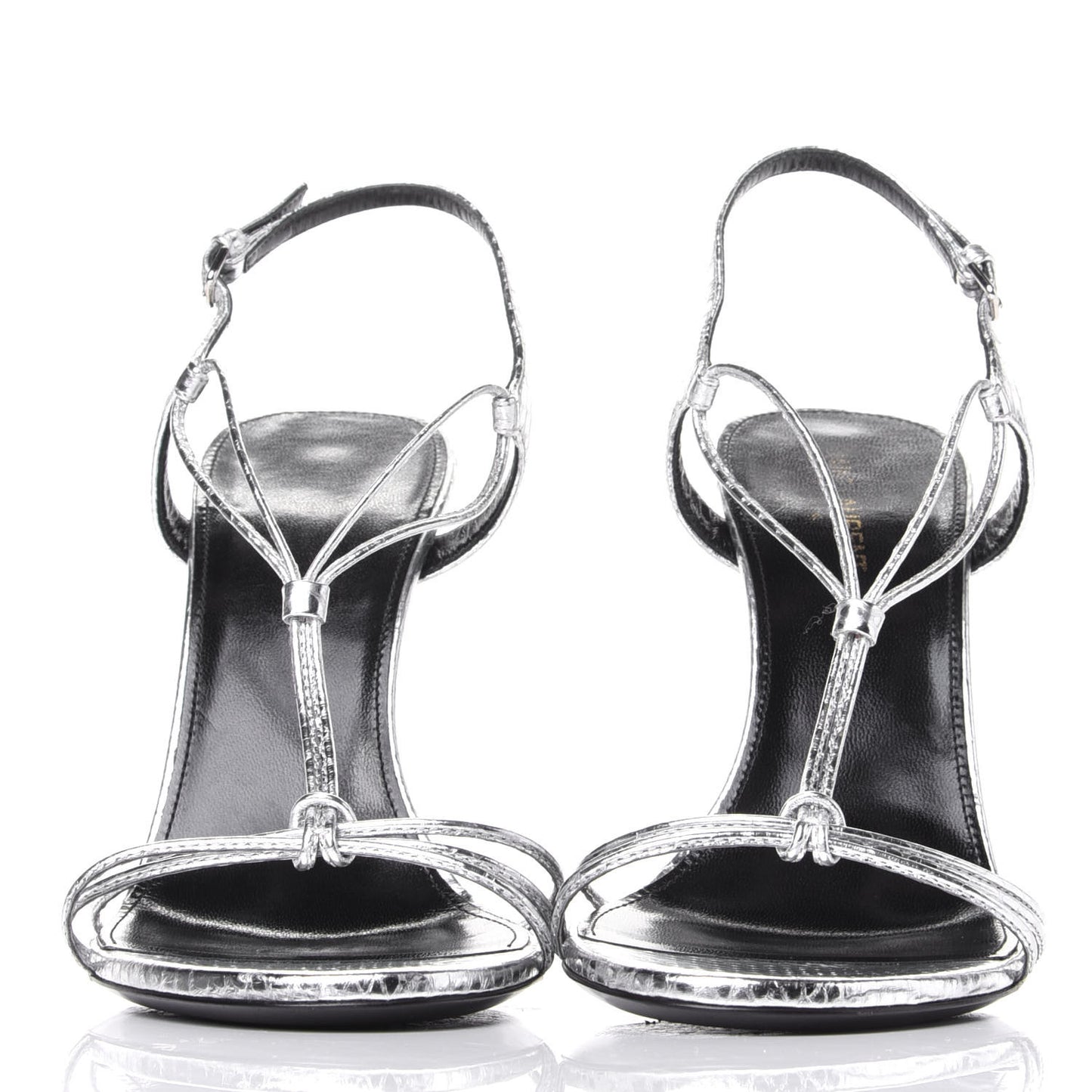 Snake Calfskin Embossed Jane 110 Ankle Strap Sandals 40 Silver