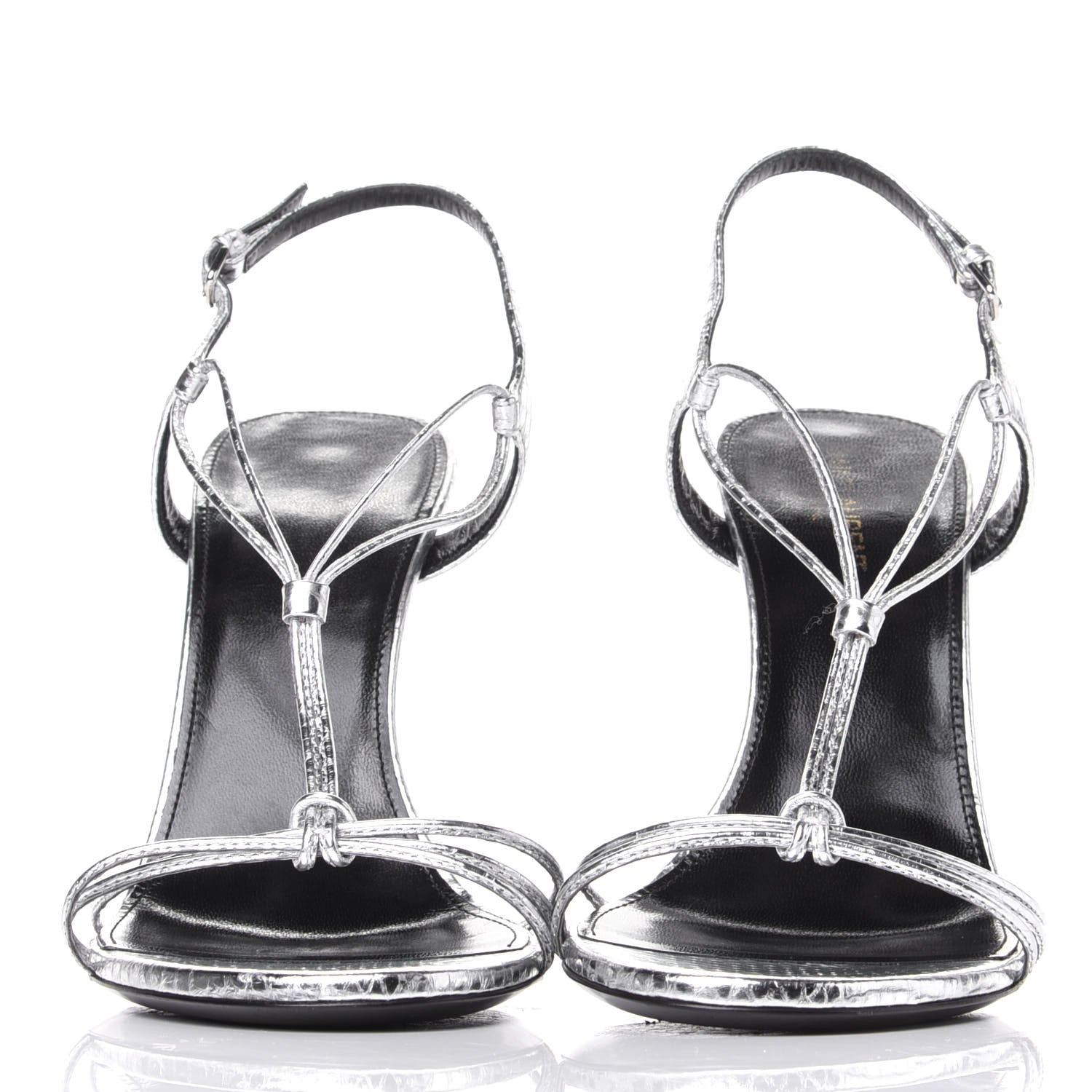 Saint Laurent Snake Calfskin Embossed Jane 110 Ankle Strap Sandals 40 Silver 2 of 10