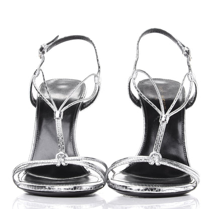 Saint Laurent Snake Calfskin Embossed Jane 110 Ankle Strap Sandals 40 Silver 2 of 10
