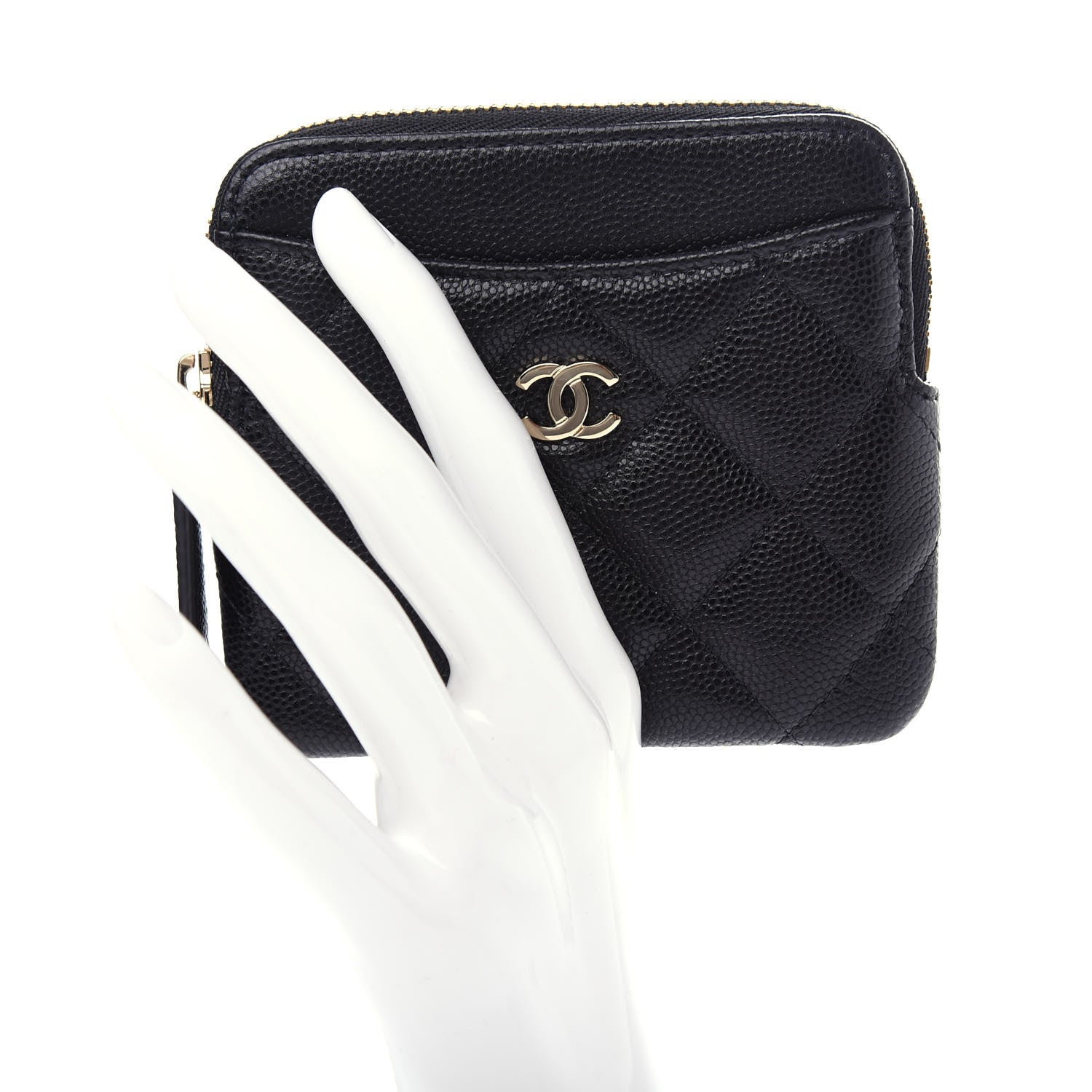 Chanel Caviar Quilted Zip Card Holder Wallet Black 2 of 7