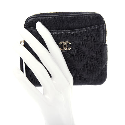 Chanel Caviar Quilted Zip Card Holder Wallet Black 2 of 7