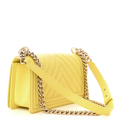 Chanel Caviar Chevron Quilted Medium Boy Flap Yellow 3 of 12
