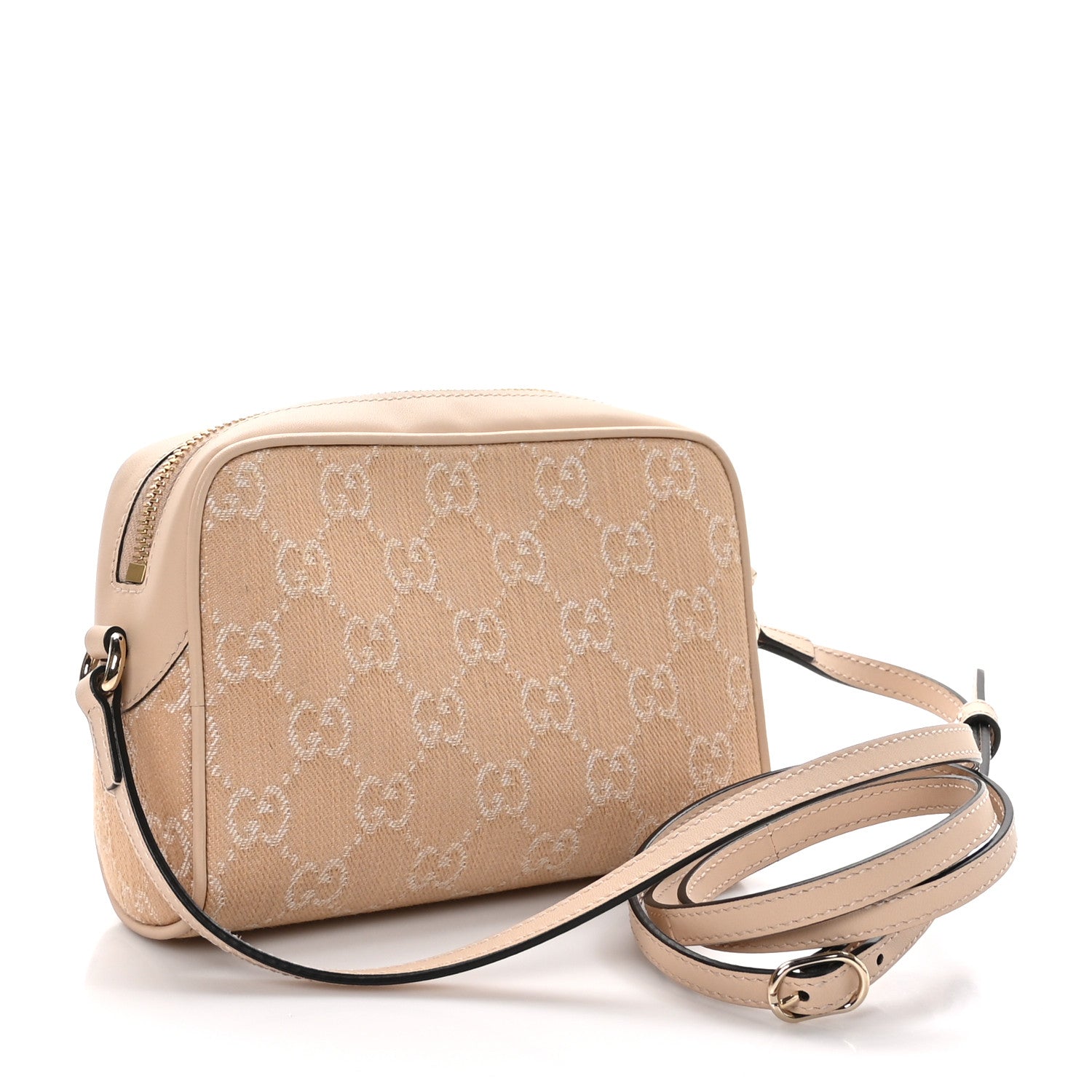 Gucci Denim Monogram Textured Dollar Calfskin Super Mini Ophidia Shoulder Bag Light Beige Denim 3 of 10