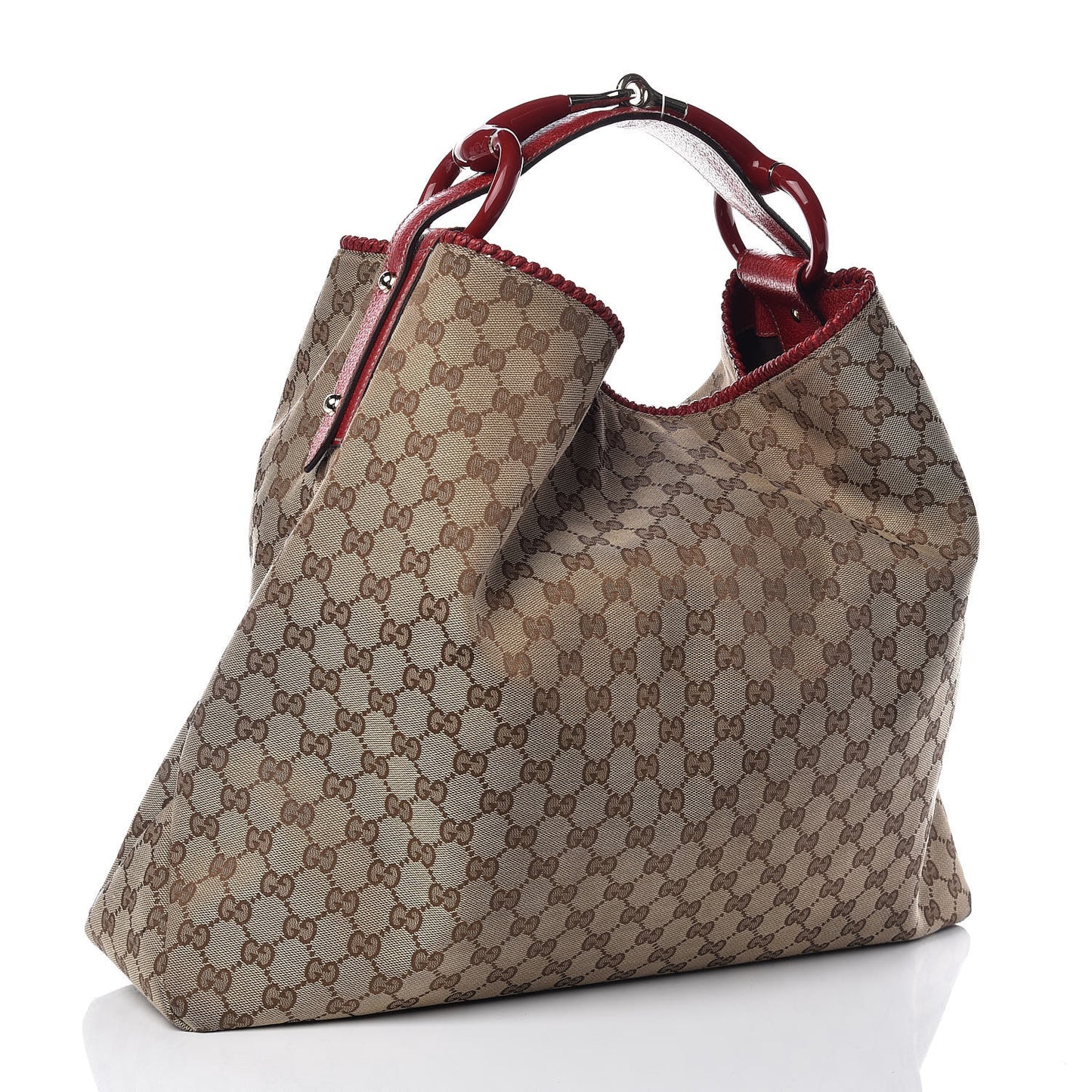Monogram Large Horsebit Chain Hobo Red