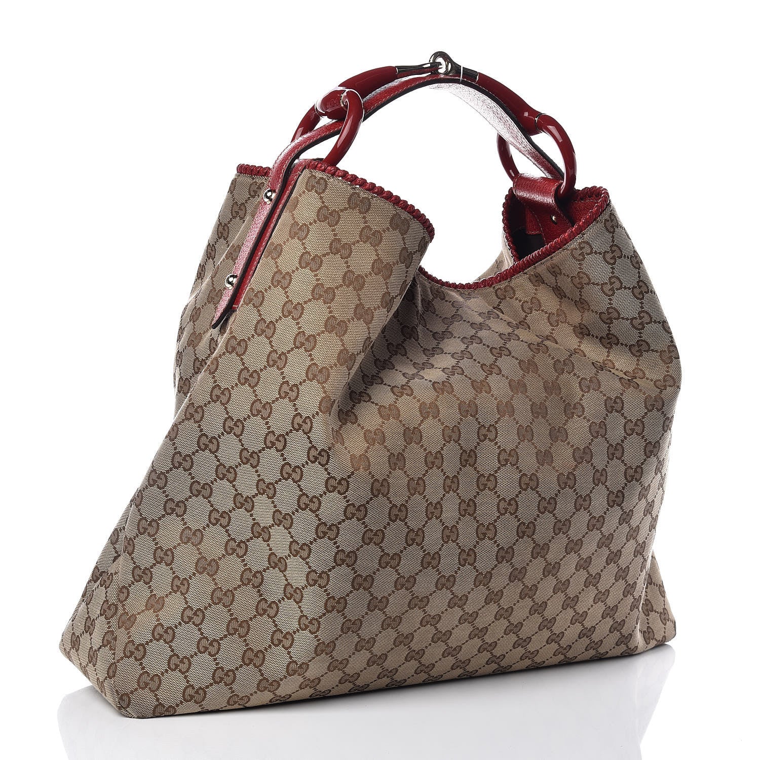 Gucci Monogram Large Horsebit Chain Hobo Red 3 of 10