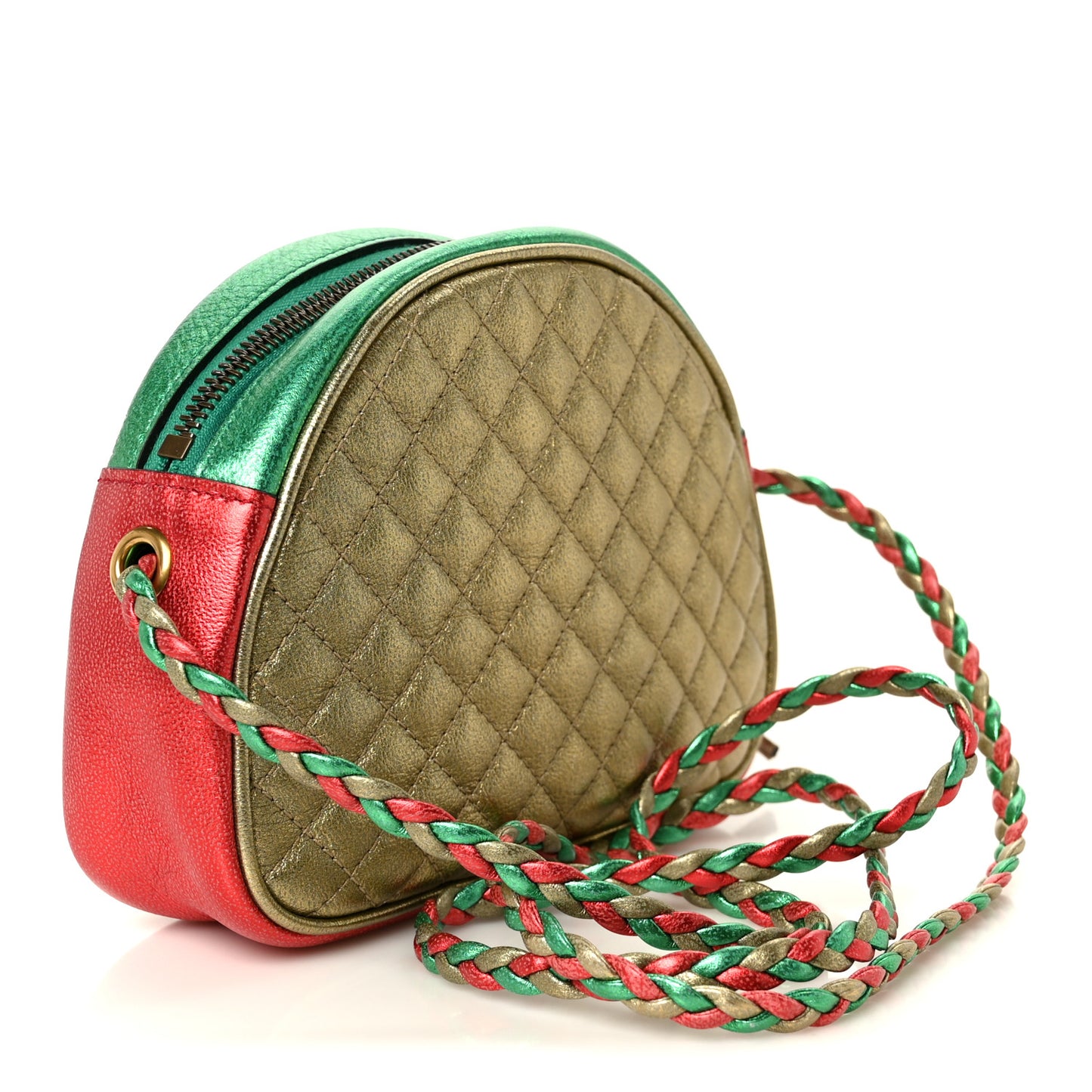 Laminated Nappa Trapuntata Mini Zumi Dome Shoulder Bag Rosso Jasmine Green Rame