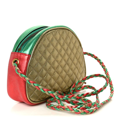 Gucci Laminated Nappa Trapuntata Mini Zumi Dome Shoulder Bag Rosso Jasmine Green Rame 3 of 10