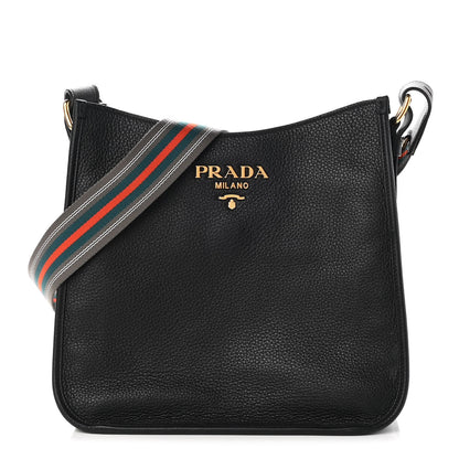 Prada Vitello Daino Hobo Messenger Bag Black 1 of 9