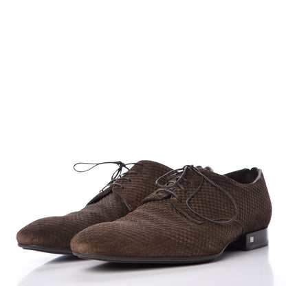 Louis Vuitton Suede Damier Mens Telegraph Derby Lace Up Shoes 8 Brown 3 of 12