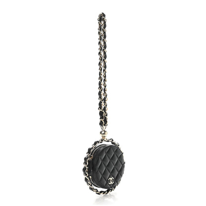 Chanel Lambskin Quilted Chain Round Mini Clutch Black 3 of 9