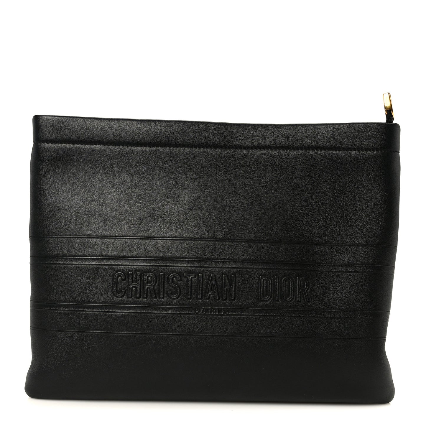Calfskin Medium Diordouble Zip Pouch Black