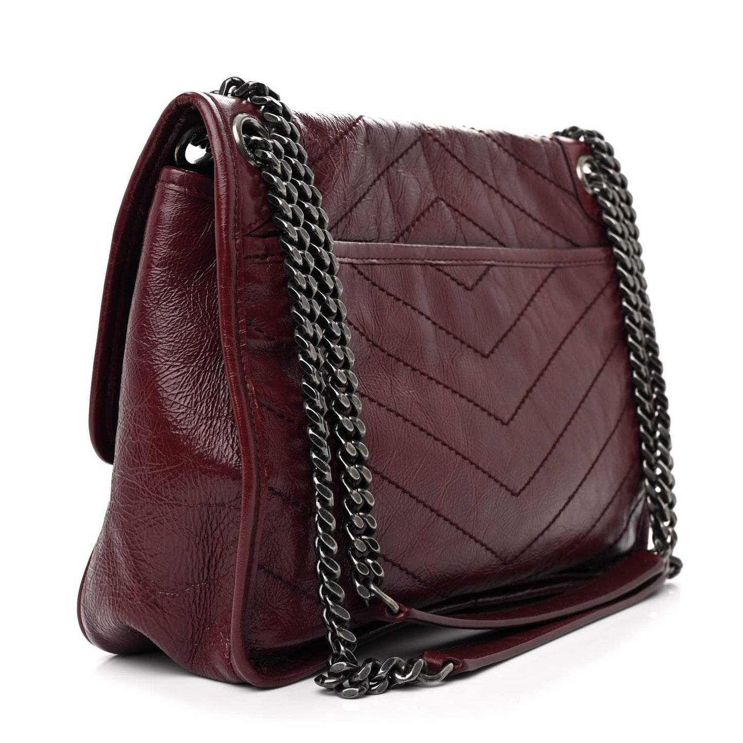 Crinkled Calfskin Matelasse Monogram Medium Niki Chain Satchel Rouge Legion