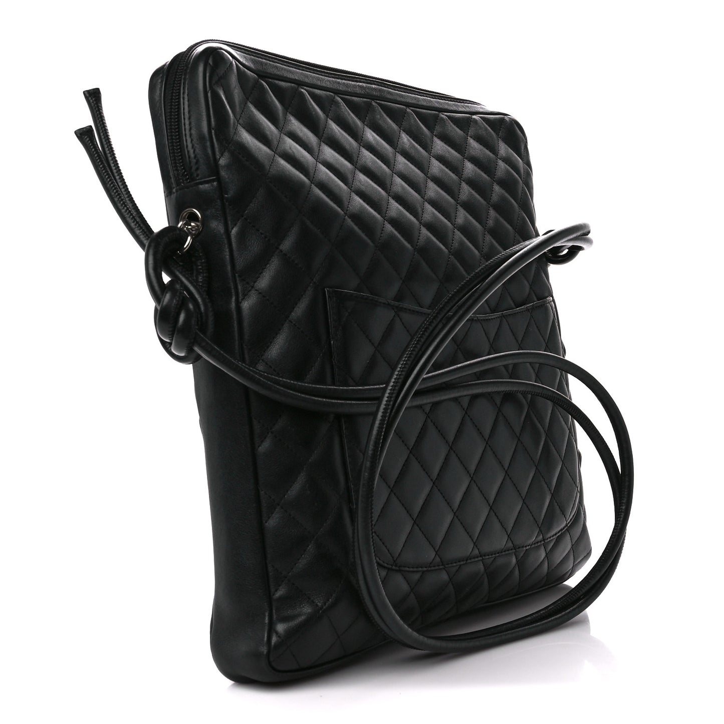 Calfskin Quilted Large Cambon Messenger Black White