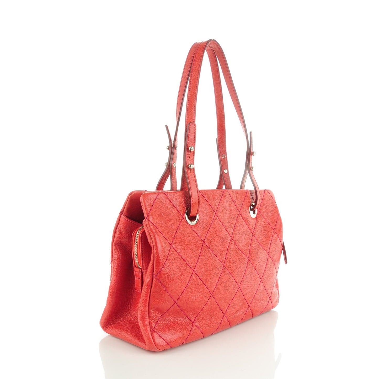 Glazed Calfskin On the Road Zip Tote Red