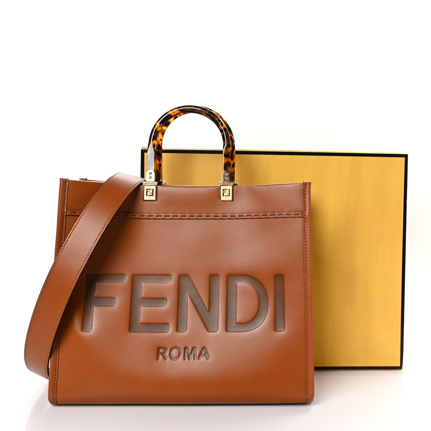 Vitello King Plexiglass Medium Fendi Sunshine Shopper Tote Cuoio