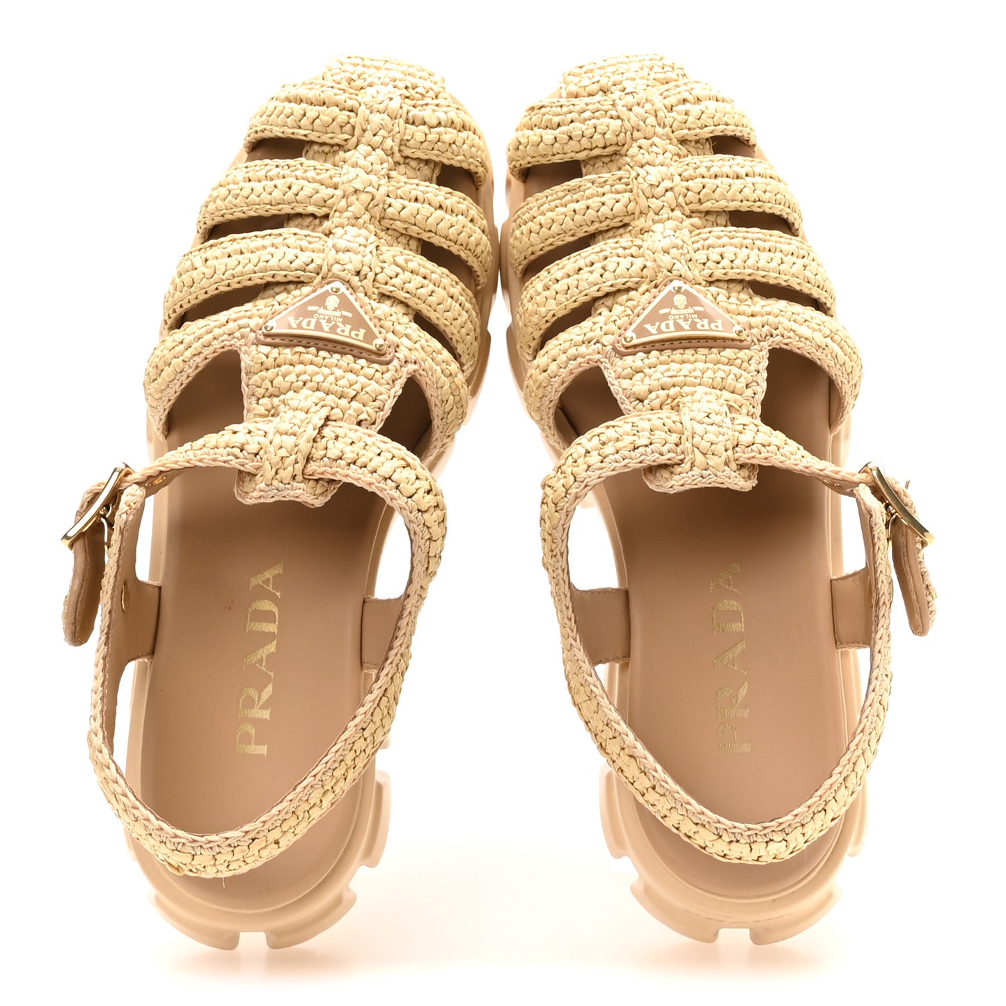 Yarn Raffia Effect Metal Triangle Logo Crochet Monolith 55mm Cage Sandals 40 Naturale