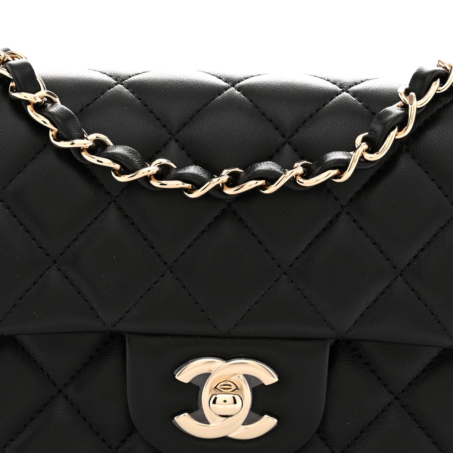 Lambskin Quilted Mini Rectangular Flap Black