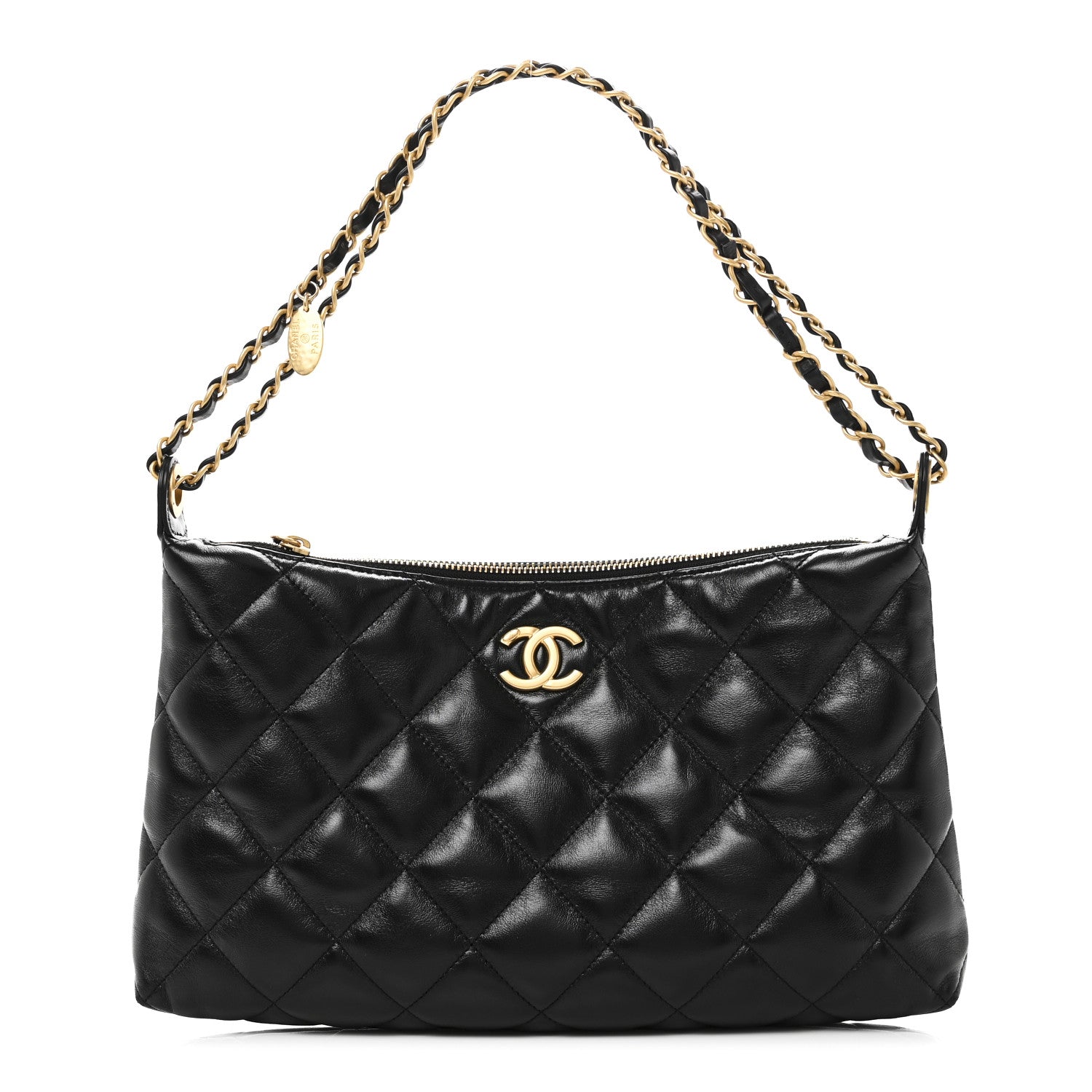 Chanel Shiny Lambskin Quilted CC Hobo Black 1 of 10