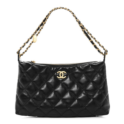 Chanel Shiny Lambskin Quilted CC Hobo Black 1 of 10