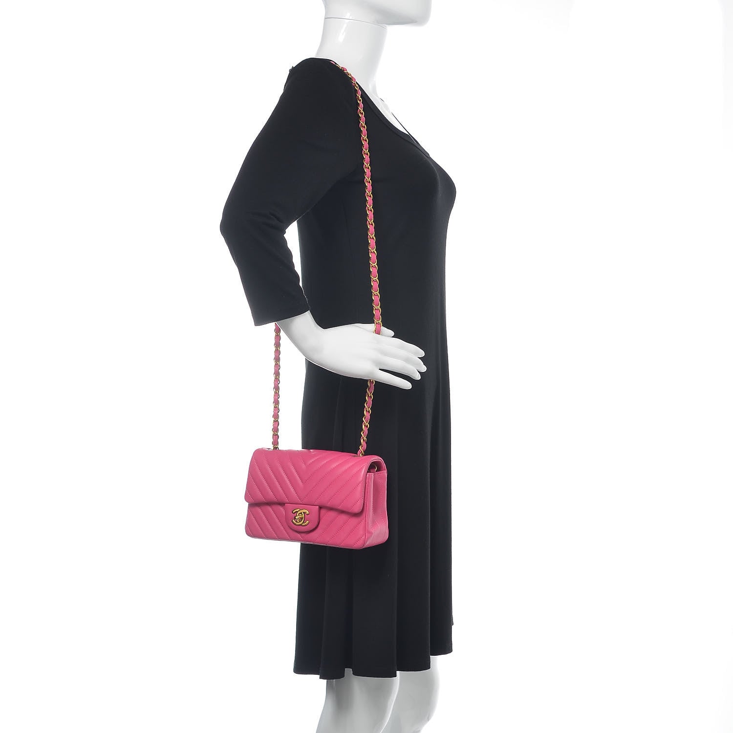 Chanel Lambskin Chevron Quilted Mini Rectangular Flap Dark Pink 2 of 11