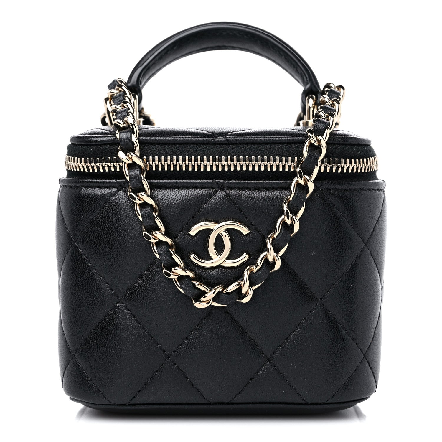 Chanel Lambskin Quilted Top Handle Mini Vanity Case With Chain Black 1 of 9