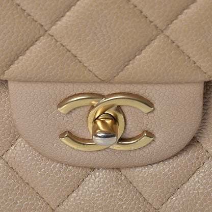 Chanel Pearly Caviar Quilted Jumbo Double Flap Beige 10 of 16