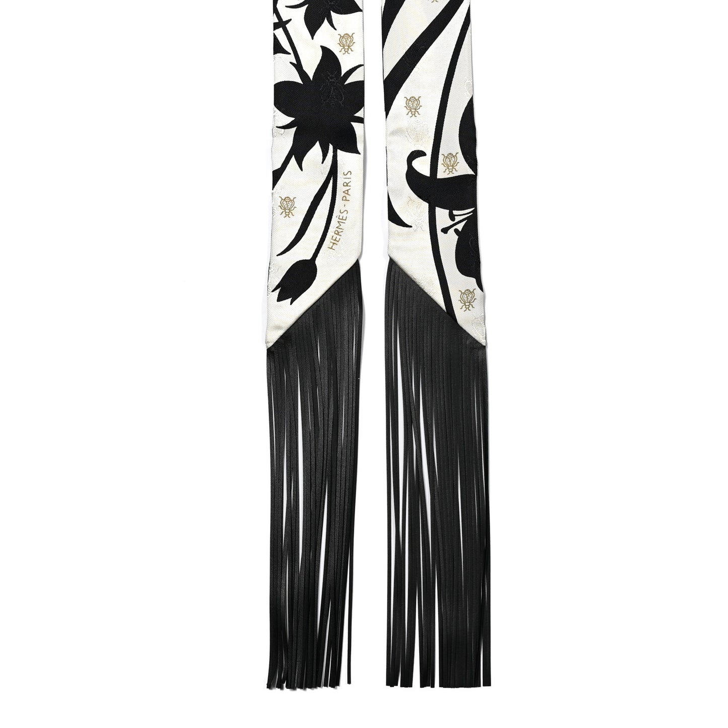 Silk Calfskin Bouquet Final Fringed Twilly Creme Black