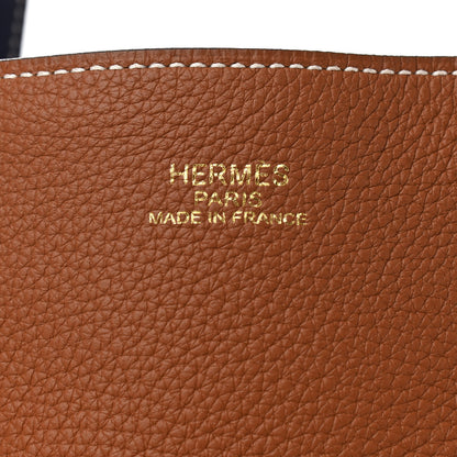 Hermes Taurillon Clemence Double Sens 45 Reversible Tote Gold Bleu Encre 9 of 16