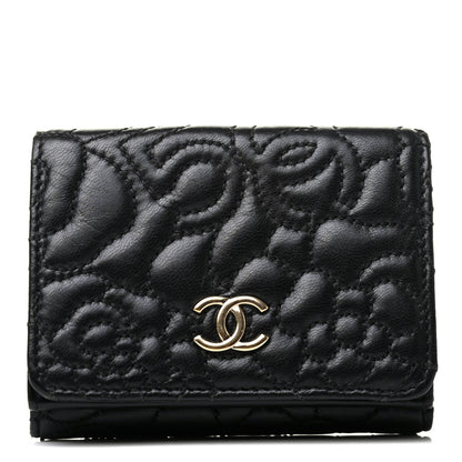 Chanel Lambskin Camellia Embossed Compact Wallet Black 1 of 8