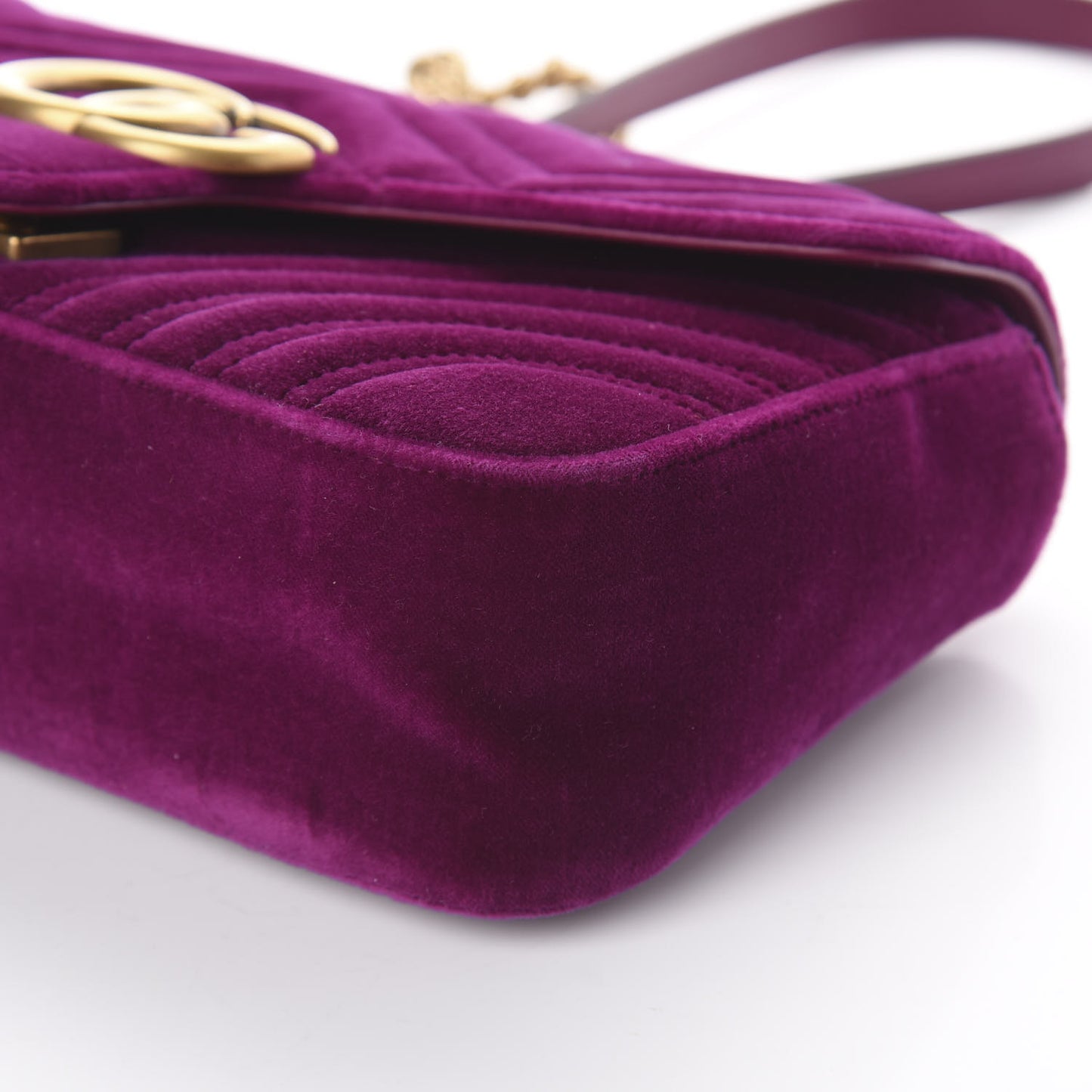 Velvet Matelasse Small GG Marmont Shoulder Bag Fuchsia Violet Cyclamen