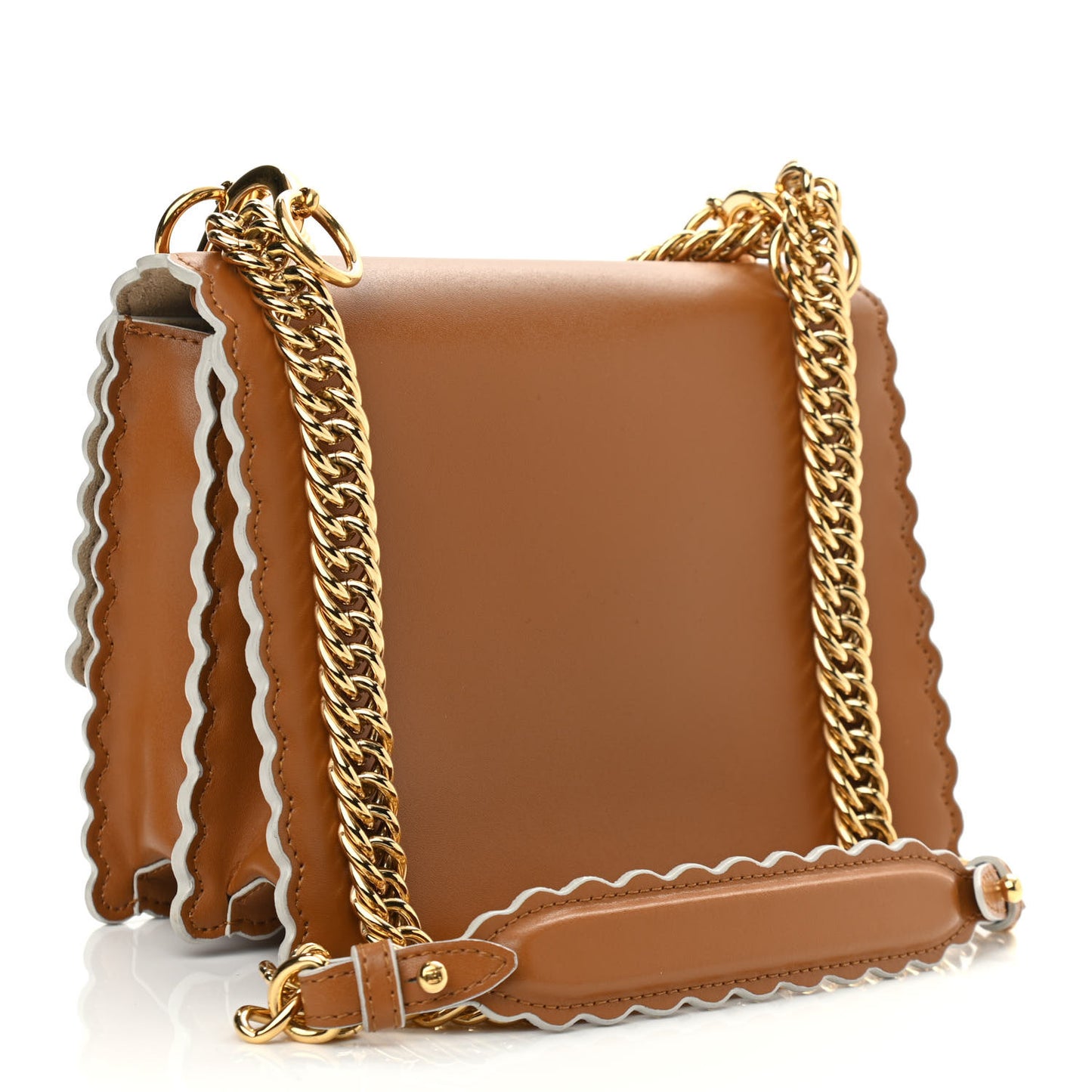 Vitello Liberty Scalloped Studded Small Kan I Shoulder Bag Caramello