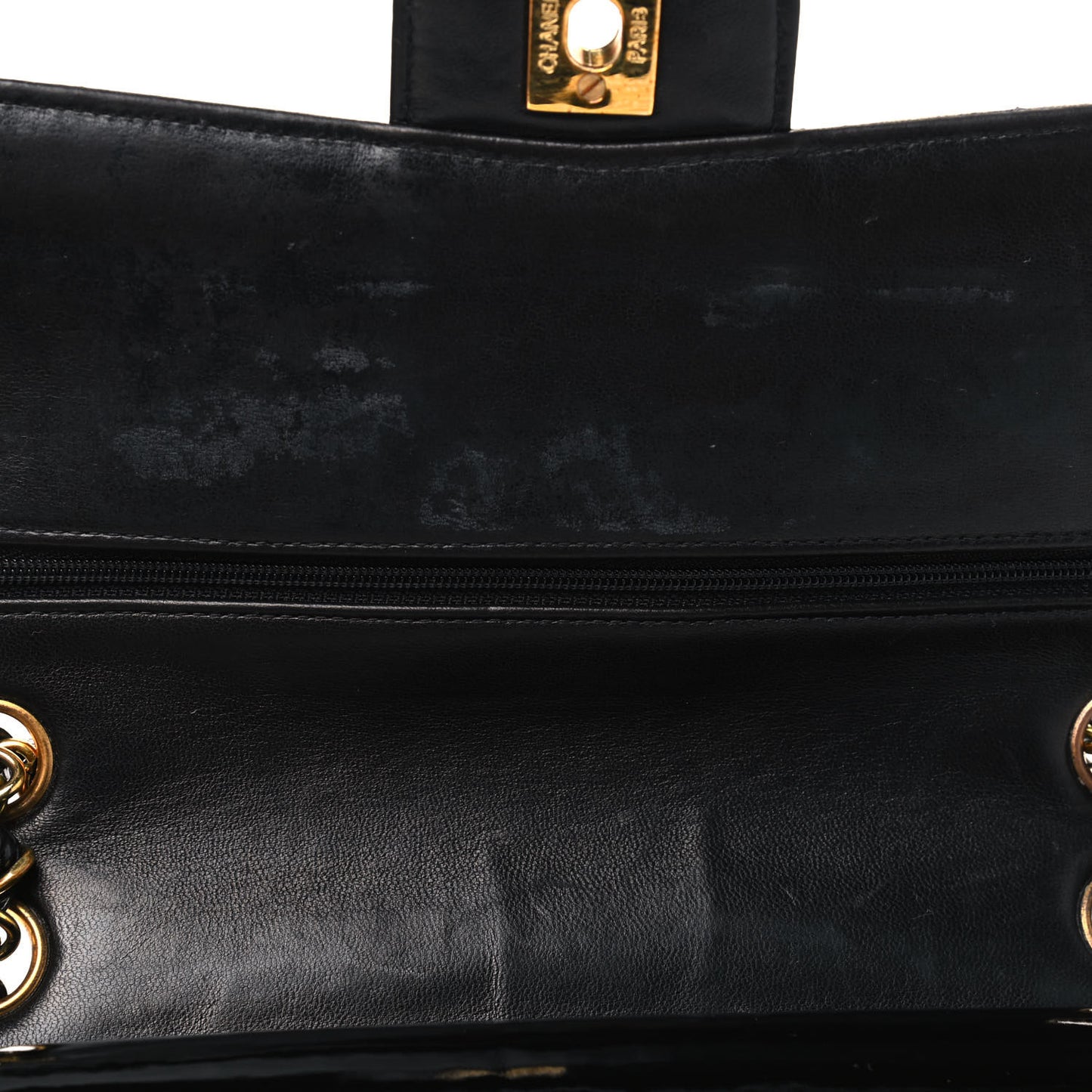 Patent Quilted Medium Double Flap Black