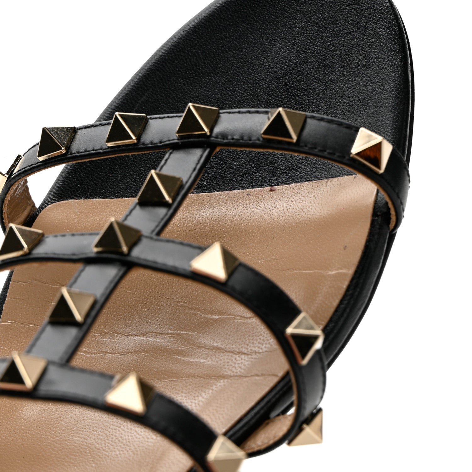 Valentino Garavani Calfskin Rockstud Caged Flat Slide Sandals 38 Black 8 of 13