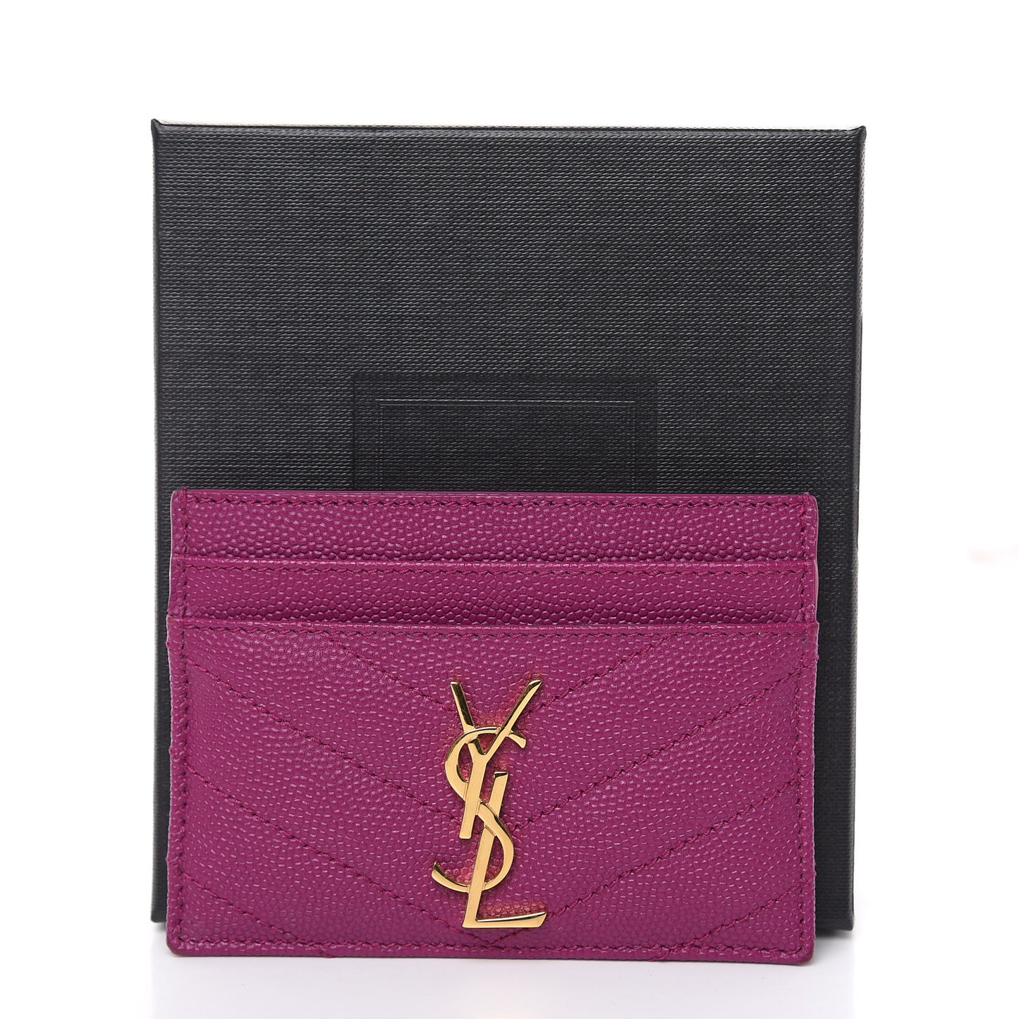 Grain De Poudre Matelasse Chevron Monogram Credit Card Case Dark Grape