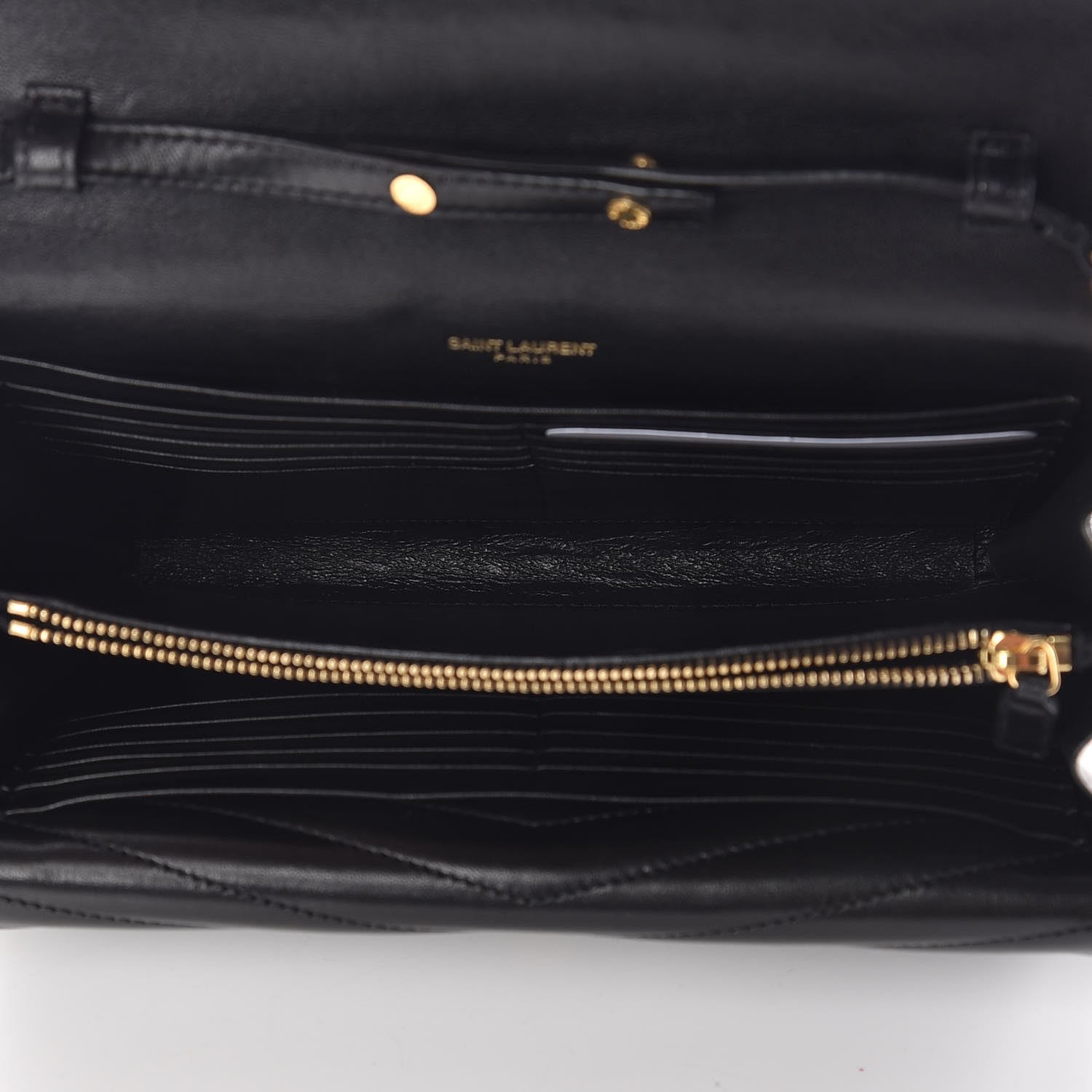 Saint Laurent Lambskin Matelasse Chevron Monogram Sulpice Chain Wallet Black 7 of 11