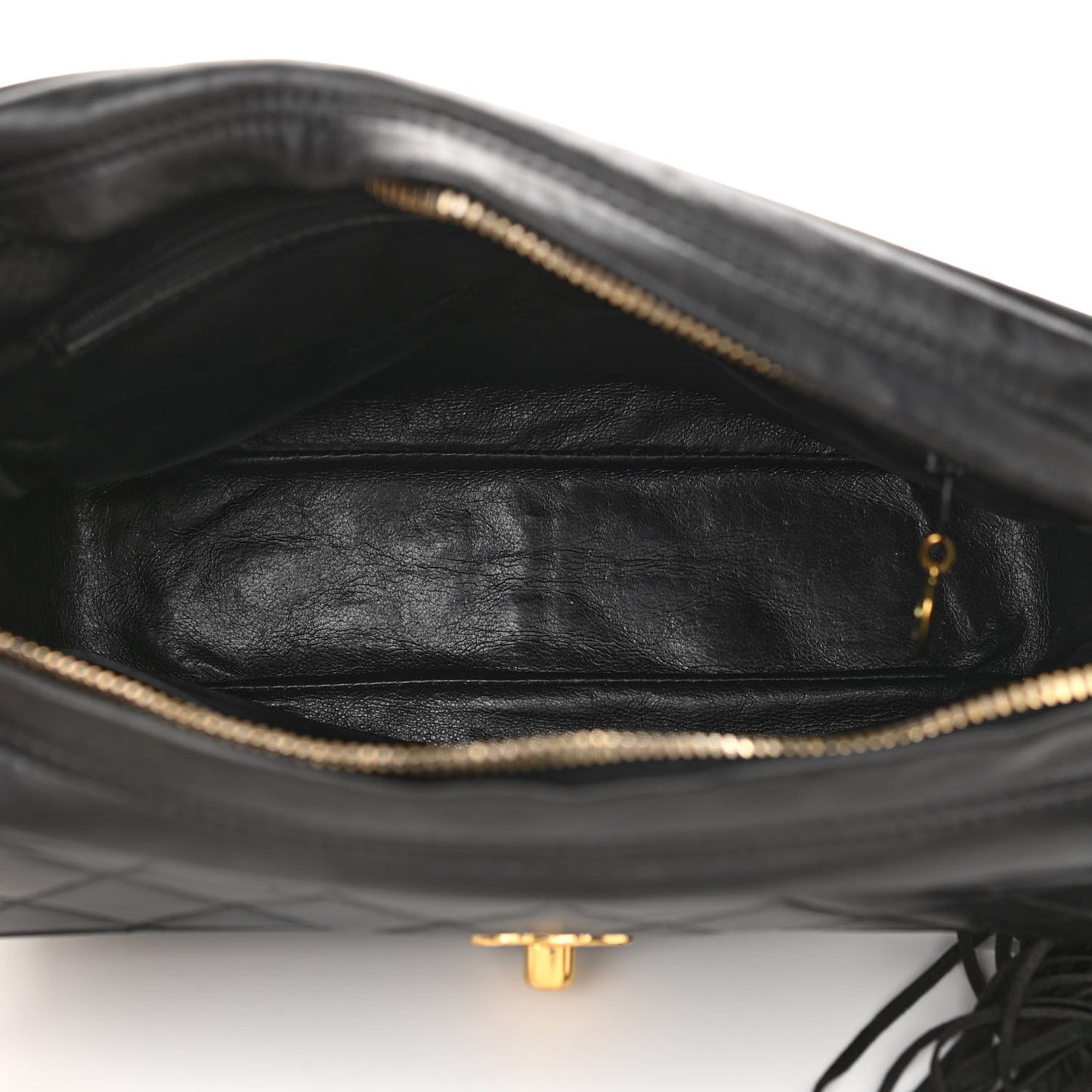 Lambskin Quilted Tassel Flap Camera Case Black