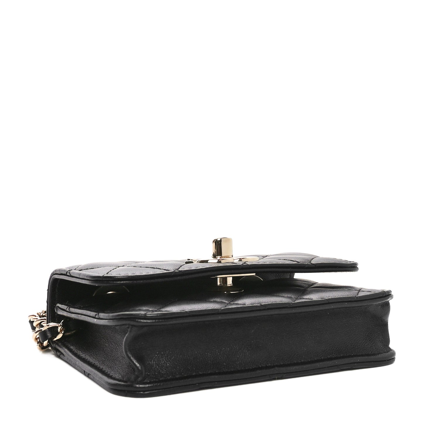 Lambskin Quilted Trendy CC Card Holder On Chain Black