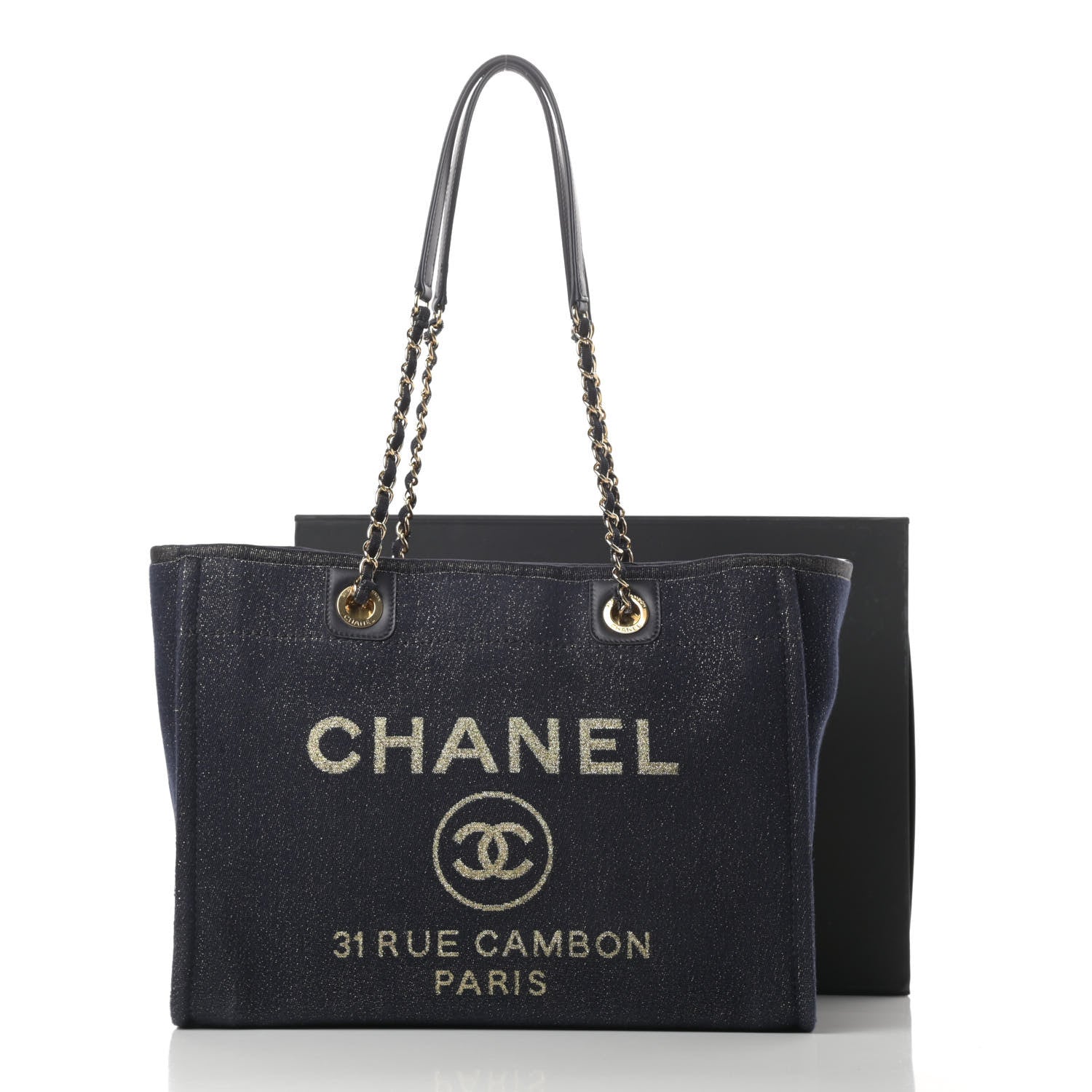 Chanel Lurex Canvas Small Deauville Tote Navy Blue Gold 12 of 12