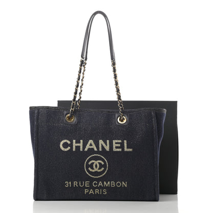 Chanel Lurex Canvas Small Deauville Tote Navy Blue Gold 12 of 12