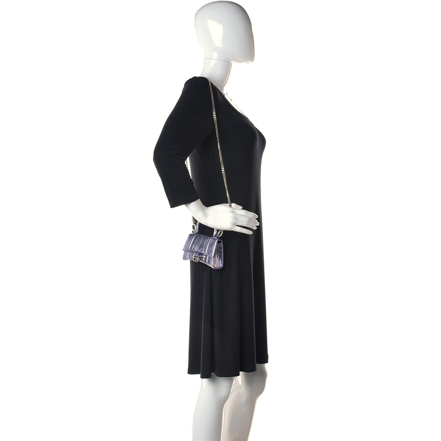 Metallic Calfskin Crocodile Embossed Hourglass Top Handle Bag Mini with Chain Lilac