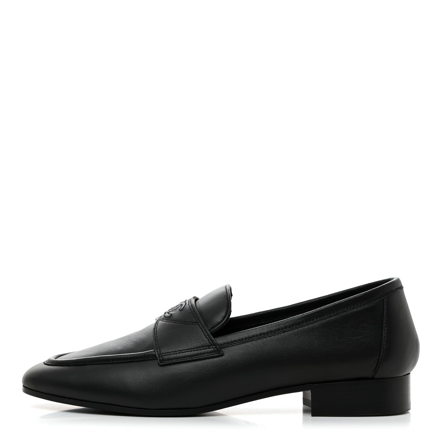 Calfskin Womens Stitched CC Loafers 39 Black