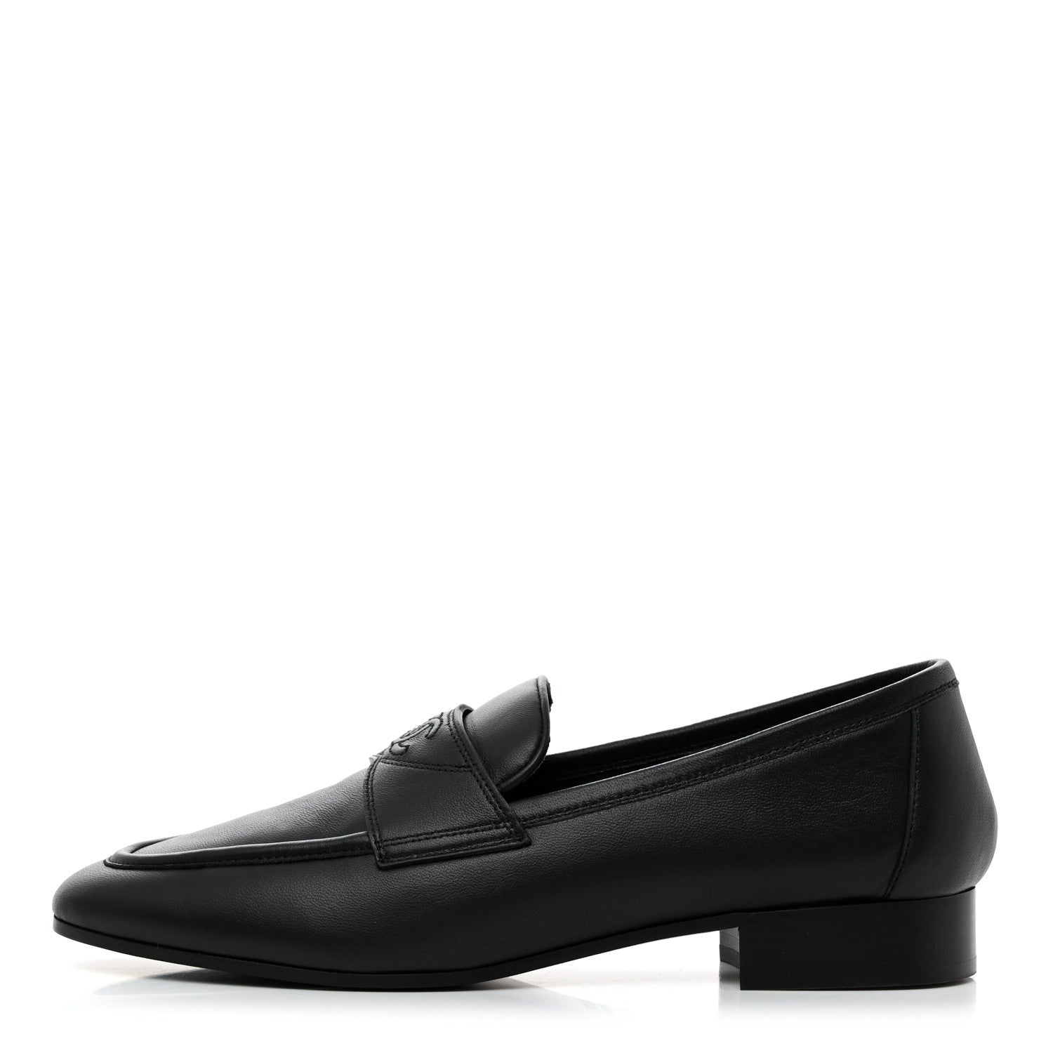 Chanel Calfskin Womens Stitched CC Loafers 39 Black 1 of 9