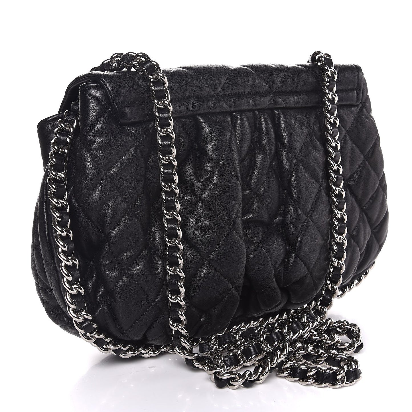 Washed Lambskin Quilted Medium Chain Around Messenger Black